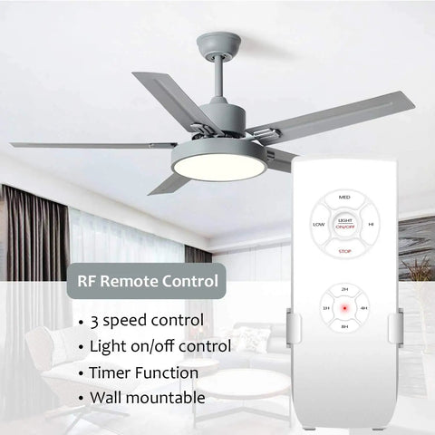 WiFi Universal Ceiling Fan Light Remote Control Kit With Built In Mute And Timer shown with remote in modern living room