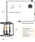 Industrial Farmhouse Plug In Pendant Light With 16.9ft Cord, black square chandelier dimensions and assembly details