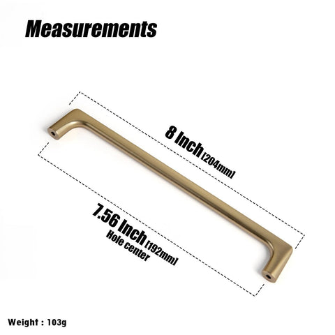 Champagne Bronze Cabinet Pulls With 7.6 Inch Center To Center Spacing Zinc Alloy Modern Handles showcasing measurements and weight