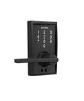 Touch Century Keyless Front Door Lock With Lever Handle Matte Black Finish Touchscreen Keypad Auto Lock Or Unlocked Modes 2 Pre Programmed Codes And Up To 19 Codes For Family And Friends Cylinder Free Design Easy Install showing matte black keypad and lever