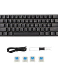Badass Portable 61 Key Mechanical Gaming Keyboard With Vivid Led Backlight Ultra Compact 60 Layout Usb C Cord Responsive Switches, top view with detachable cable.