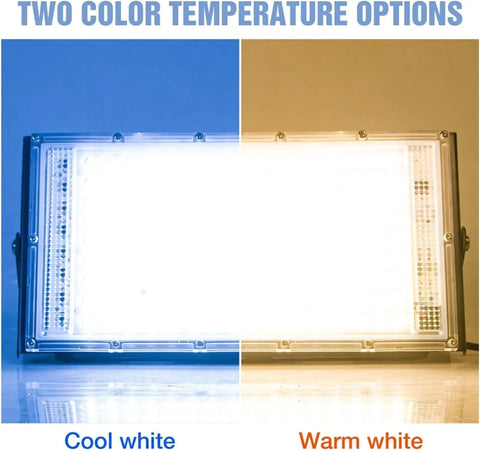 JUDYSSY Security Lights Led Floodlight Waterproof Spotlight Wall Light Ip65 Re showing cool white and warm white lighting options.