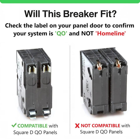 QO250 50 Amp 2 Pole Circuit Breaker Kit For 120/240V AC Load Centers And Panels Plug-In Mount 10kAIC Visi-Trip Indicator OEM Replacement For Easy Swap In Your Electrical Panel. Square D QO breaker fit guide