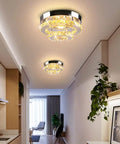 Mini Crystal Chandelier Ceiling Light Two Layer Ring Design Flush Mount Modern Lighting for Hallway