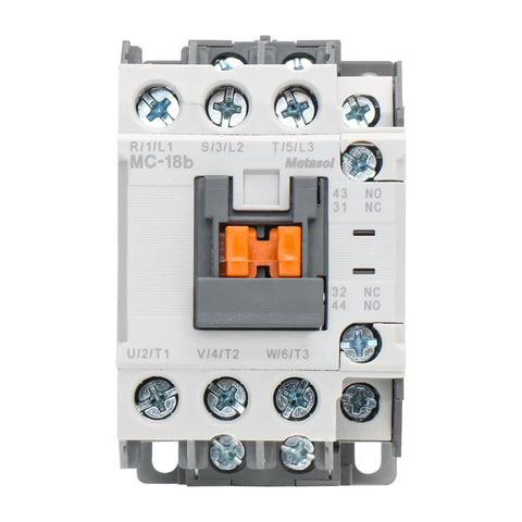 Front view of Beefed Up Heavy Duty Magnetic Contactor 3 Pole 40A Ith With 110/120V AC Coil, 18A AC-3 Rating, UL and CE certified.