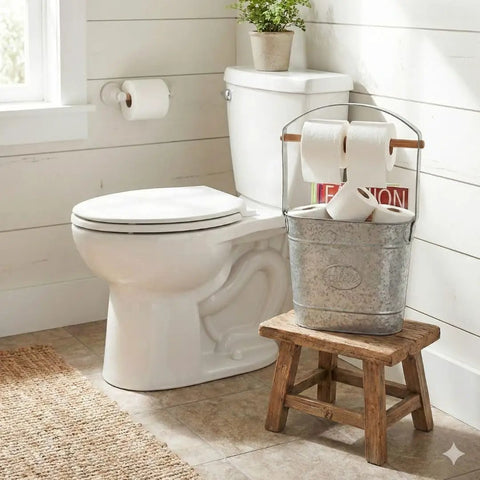 Farmhouse Freestanding Toilet Paper Holder With Reserve Storage For Mega Rolls And Magazines Sturdy Metal And Wood Stand Rustic Galvanized Decor Double Roll Capacity Toilette Label near white toilet