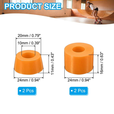 Skateboard Truck Bushings 2 Pack 90A PU Longboard Rebuild Kit with Cylinder and Tapered Bushings in Orange product size