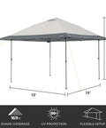 13 Ft By 13 Ft Instant Pop Up Canopy Tent With Wheeled Carry Bag Portable Straight Leg Outdoor Gazebo Shelter For Camping Beach Picnic Backyard Tailgate BBQ Patio And Parties, showing dimensions and features.