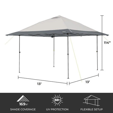 13 Ft By 13 Ft Instant Pop Up Canopy Tent With Wheeled Carry Bag Portable Straight Leg Outdoor Gazebo Shelter For Camping Beach Picnic Backyard Tailgate BBQ Patio And Parties, showing dimensions and features.