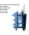 Heavy Duty Electric Stair Climbing Dolly Cart With 550 Lb Load Capacity And Powerful 500W Motor For Easy Moving Jobs Made Simple With Fast Charging Battery carrying three large water bottles