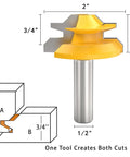 Premium Built Tough 45 Degree Lock Miter Router Bit Set With Half Inch Shank And Three Cutting Heights for precise cuts.