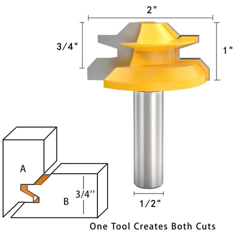 Premium Built Tough 45 Degree Lock Miter Router Bit Set With Half Inch Shank And Three Cutting Heights for precise cuts.