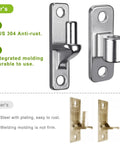 Front and side views of 304 stainless steel gate hinges, wall-mounted, 5/8 in pin, heavy-duty for gates up to 600 lbs