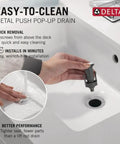 Arvo Centerset Chrome Bathroom Faucet Two-Handle For Three-Hole Sink with push pop-up drain being removed