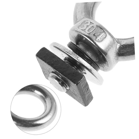 T Slot Roof Rack Eye Bolt Kit 4 Piece Tie Down Anchor Set For Tent Accessories Heavy Duty Gear And Luggage Secure Mounting On Most Roof Racks Beefy Stainless Steel, stainless eye bolt close-up
