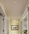 Top Shelf 14 Pack Recessed Led Ceiling Lights With Three Color Dimming And Slick Copper Trim For Modern Living Rooms Energy Saving Ambient Glow Quick Install Solid Home Fixtures in a hallway.