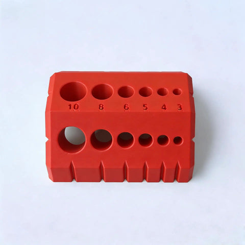 Premium Drill Guide Block For Dead On Straight Holes And Hella Accurate 45 And 90 Degree Angles, red durable alloy alignment tool.