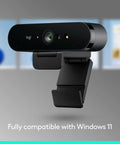 Epic 4K HD Webcam With Autofocus And Five X Digital Zoom Built Straight For Streamers And Remote Pros Featuring Rightlight 3 Auto Exposure Fix And Nailed Color Balance For Hella Crisp Video Calls mounted on monitor with Windows 11.