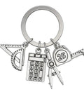 Engineer Keychain Set With Geometry Charm And Measuring Tools, Triangle Ruler Mini Calculator Compass And Tape Measure