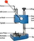 Heavy Duty Manual Arbor Press featuring Professional Grade Solid Anti Slip Base and Smooth 360 Rotatable Head, detailed view with labeled parts.