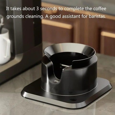 Effortless Electric Portafilter Cleaner Ditches The Messy Scrub And Kicks Out Stale Coffee Grounds In Seconds, close-up view.