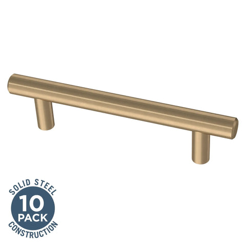 Champagne Bronze Cabinet Handles 10 Pack Modern Pulls For Kitchen Cabinets Drawers Doors And Dressers Three And Three Quarter Inch Center To Center Durable Stainless Steel Finish showing a single handle design