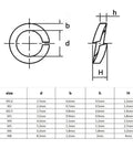 1000 Piece Mixed Size Kit Of Stainless Steel Spring Split Lock Washers And Elastic Gaskets M1.6 M2 M2.5 M3 M3.5 M4 M5 M6 M8 Black 304 Stainless GB93 Beefy Pro Grade Heavy Duty Rust Resistant Hardware Set size chart