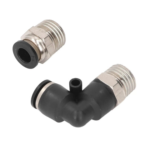 Check Out This Badass Pneumatic Fittings Kit With Push Lock Air Hose Connectors That Crush High Pressure Up To 145Psi For All Your PU PA PE PVC Pipes In Dope Industrial Setups Today. 90-degree push lock pneumatic fitting, metal and black plastic