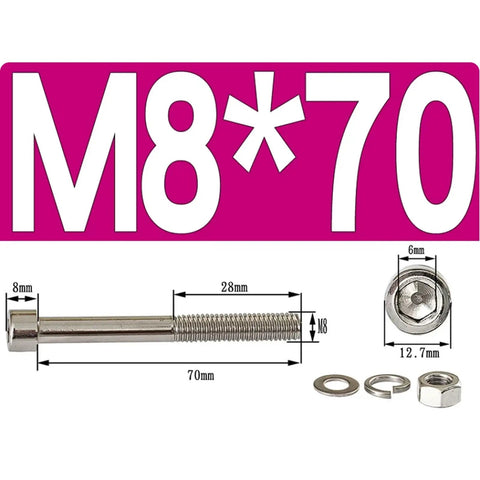 Beefy Hex Socket Head Cap Screws And Nuts Kit For M6 And M8 Semi Threaded Allen Bolts 304 Stainless Steel M8x75 20 Sets For Indoor And Outdoor Projects Great For Mechanical DIY And Auto Repairs, M8x70 dimensions shown