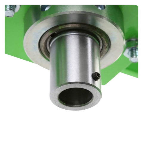 Close-up of adjustable pressing head on Air Hydraulic Shop Press 20 Ton with Dual Speed Pump, metal and green components visible.