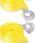 Two Heavy Duty Tow Strap With Hooks, 20 Feet Long, 2 Inches Wide, 10,000 Pound Capacity, Premium Polyester, Bright Yellow
