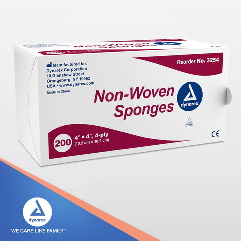 Dynarex Non-Woven Sponges, 4x4 in, 4-ply, box of 200, non-sterile