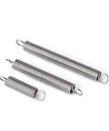 Top Pick 10 Pcs Solid Stainless Steel Tension Springs For Tough DIY Projects With Strong Extension Pull Performance And Rust Proof Durability. Perfect Heavy Duty Wire Extensions Measuring 0.6mm Gauge, 8mm OD, And 25MM Length To Handle Serious Loads. Three sizes displayed together.