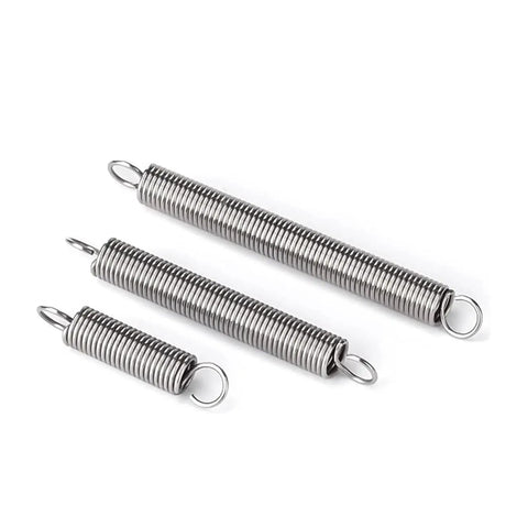 Top Pick 10 Pcs Solid Stainless Steel Tension Springs For Tough DIY Projects With Strong Extension Pull Performance And Rust Proof Durability. Perfect Heavy Duty Wire Extensions Measuring 0.6mm Gauge, 8mm OD, And 25MM Length To Handle Serious Loads. Three sizes displayed together.