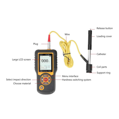 Digital Hardness Tester Multi Scale Durometer Meter With Bright TFT Screen For Dead On Plastic And Rubber Testing showing large LCD screen and various components.