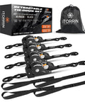 Self Retracting Ratchet Straps 1 Inch By 10 Feet, 1650 Pound Break Strength, 4 Pack With Soft Loops, storage bag included