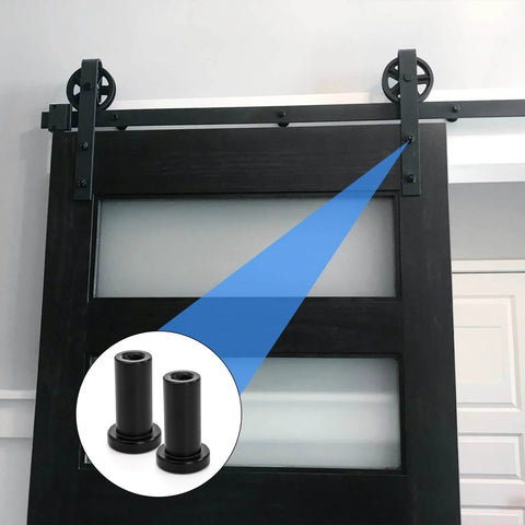 Installed barn door with Ten Piece Barn Door Spacers Set For 2 Inch Sliding Barn Door Hardware, close-up of wall spacers