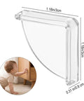 10 Pack Clear Corner Protectors For Tables Cabinets And Windows Soft PVC Edge Guards Bumpers To Shield Sharp Furniture Edges With Easy Adhesive Install 1.18 By 1.18 By 0.31 Inches showing clear protector dimensions with inset of toddler near cabinet.