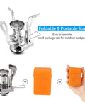 Compact foldable camp stove from 6-Piece Camping Cookware Mess Kit with carry box in hand