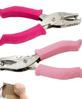 Two Pack One Quarter Inch Hole Punch For Paper Crafts Handheld Circle Punch Durable Metal Puncher with pink handles for one hand use