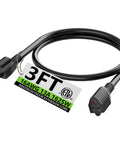 Black 3 ft extension cord, 16AWG, with 2-prong plug and labeling details, not the Outdoor Waterproof Heavy Duty Extension Cord 20 Ft 16/3 SJTW 3 Prong Orange ETL.