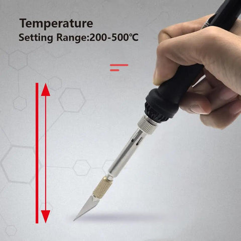 Afantti 31 Piece Electric Hot Knife Foam Cutter Kit with adjustable temperature settings from 200 to 500 Celsius, detailed view.