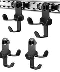 Front view of 2 Pack 3 In 1 Heavy Duty L Track Hooks For Helmet And Gear Aluminum Alloy Quick Mount Hanger Fits Vertical And Horizontal L Track Rails Ideal Tie Down Accessory For Vans Trailers And Garages installed on rail