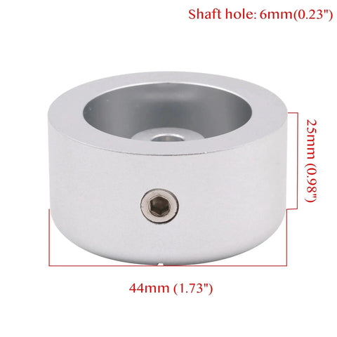 Rock Solid Silver Aluminum Volume Knob 44X25 Mm For Amp And Turntable Fine Tuner, showing detailed dimensions and features.