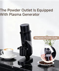 Top Tier Electric Single Dose Coffee Grinder With 63mm Conical Burrs And Zero Sixty Five Step Adjustments For Bang For Your Buck Precision And Hassle Free Espresso Shots At Home Daily with magnetic powder outlet on countertop.