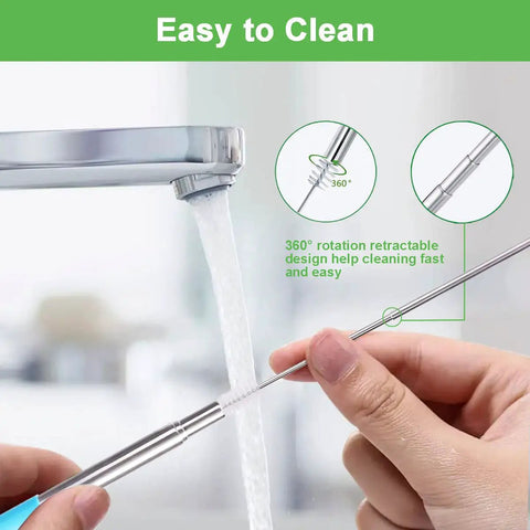 Cleaning Go To Collapsible Metal Straw Set With Case For Travel And Cruise Ship Essentials, stainless steel straw under faucet