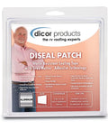 Package of DiSeal Silver Patch Sealing Tape 6 By 6 Inches For RV Roofs And More Flexible Weatherproof Sealant Tape For EPDM TPO Fiberglass Wood Plastic And Metal Quick Easy Leak Repair showing product details.
