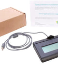Professional USB Signature Capture Pad With Crisp LCD Display Kickass Rugged Signing Zone Tight Portability alongside installation guide and USB cable.