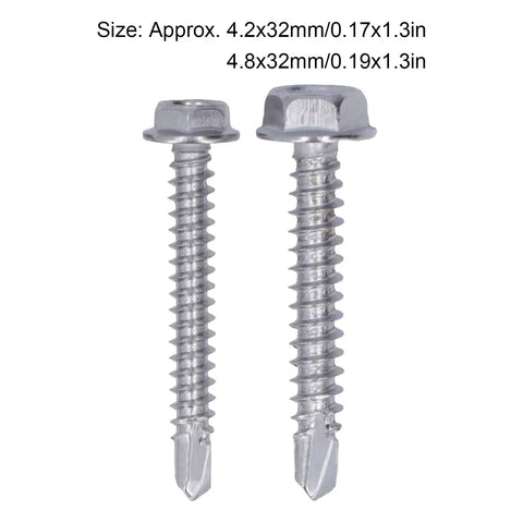 All Purpose Stainless Steel Self Tapping Screws Kit Hex Self Drilling Screws 4.2x32mm And 4.8x32mm comparison view