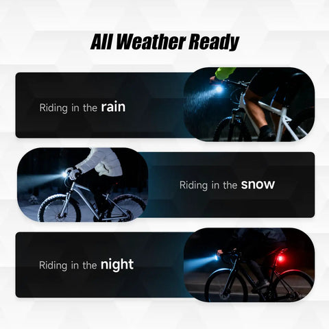 Rechargeable Bike Lights For Night Riding Ultra Bright Front And Rear LED Headlight And Taillight 2 Pack in rain, snow, night